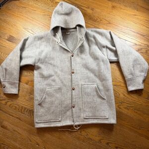 Tejidos Milma Ecuador Wool Hooded Jacket Oatmeal Heather Button Front XL Womens‎